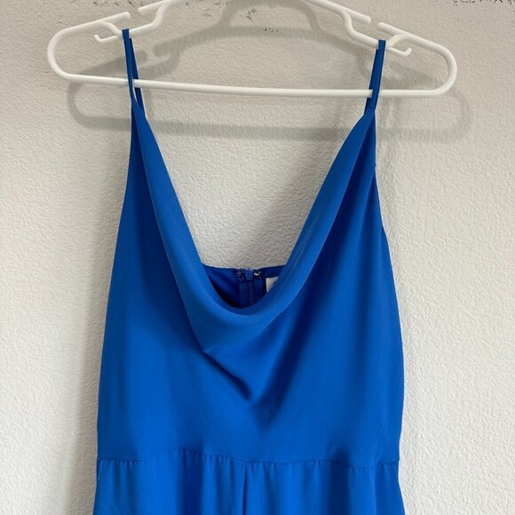 She + Sky Royal Blue Cowl Neck Spaghetti Strap Wide Leg Jumpsuit - Picture 3 of 8